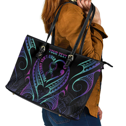 Personalised Your Story Isn't Over Leather Tote Bag Suicide Prevention Support Semicolon Polynesian Heart