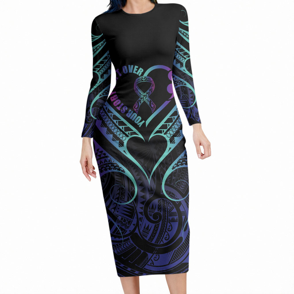 Personalised Your Story Isn't Over Long Sleeve Bodycon Dress Suicide Prevention Support Semicolon Polynesian Heart