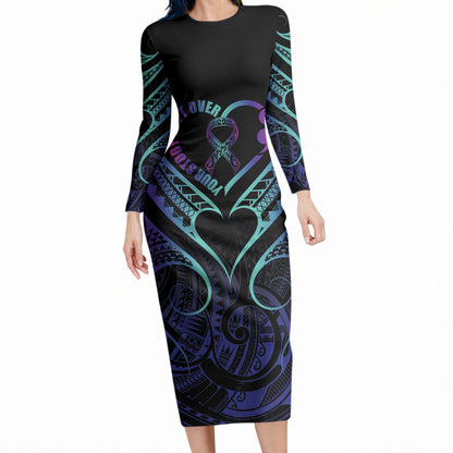 Personalised Your Story Isn't Over Long Sleeve Bodycon Dress Suicide Prevention Support Semicolon Polynesian Heart