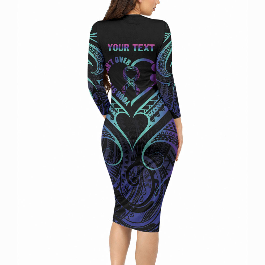 Personalised Your Story Isn't Over Long Sleeve Bodycon Dress Suicide Prevention Support Semicolon Polynesian Heart