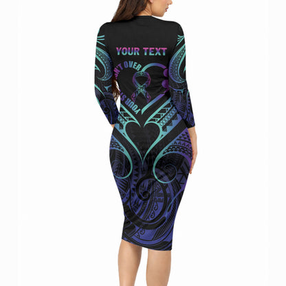Personalised Your Story Isn't Over Long Sleeve Bodycon Dress Suicide Prevention Support Semicolon Polynesian Heart