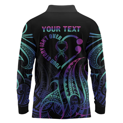 Personalised Your Story Isn't Over Long Sleeve Polo Shirt Suicide Prevention Support Semicolon Polynesian Heart