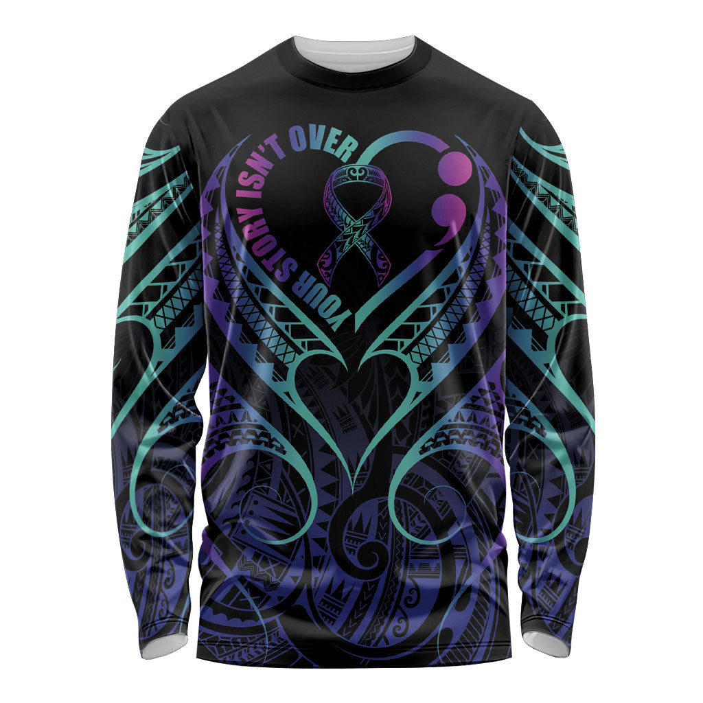 Personalised Your Story Isn't Over Long Sleeve Shirt Suicide Prevention Support Semicolon Polynesian Heart