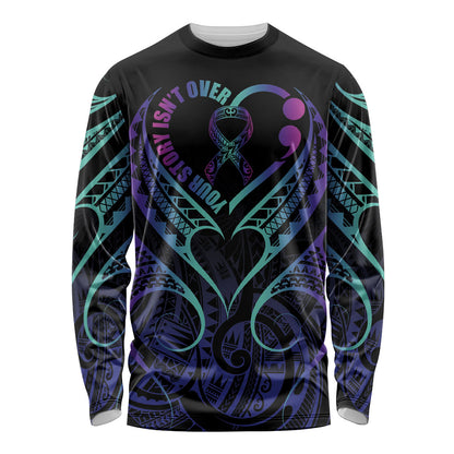 Personalised Your Story Isn't Over Long Sleeve Shirt Suicide Prevention Support Semicolon Polynesian Heart