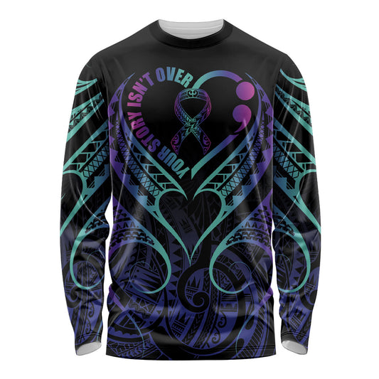 Personalised Your Story Isn't Over Long Sleeve Shirt Suicide Prevention Support Semicolon Polynesian Heart