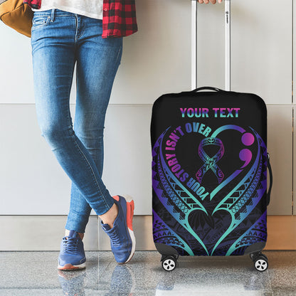 Personalised Your Story Isn't Over Luggage Cover Suicide Prevention Support Semicolon Polynesian Heart