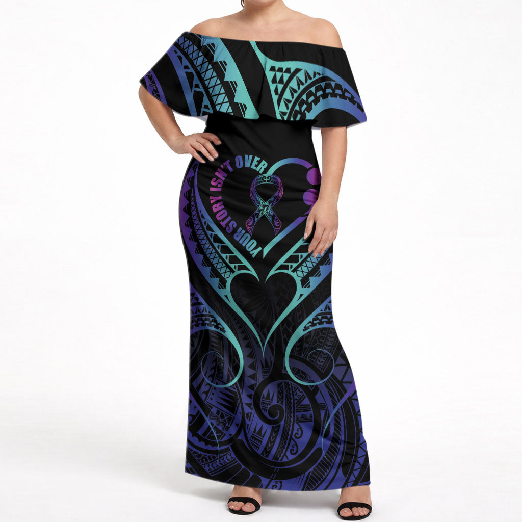 Personalised Your Story Isn't Over Off Shoulder Maxi Dress Suicide Prevention Support Semicolon Polynesian Heart