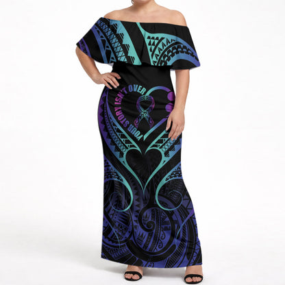 Personalised Your Story Isn't Over Off Shoulder Maxi Dress Suicide Prevention Support Semicolon Polynesian Heart
