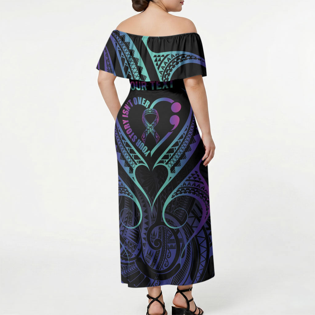 Personalised Your Story Isn't Over Off Shoulder Maxi Dress Suicide Prevention Support Semicolon Polynesian Heart