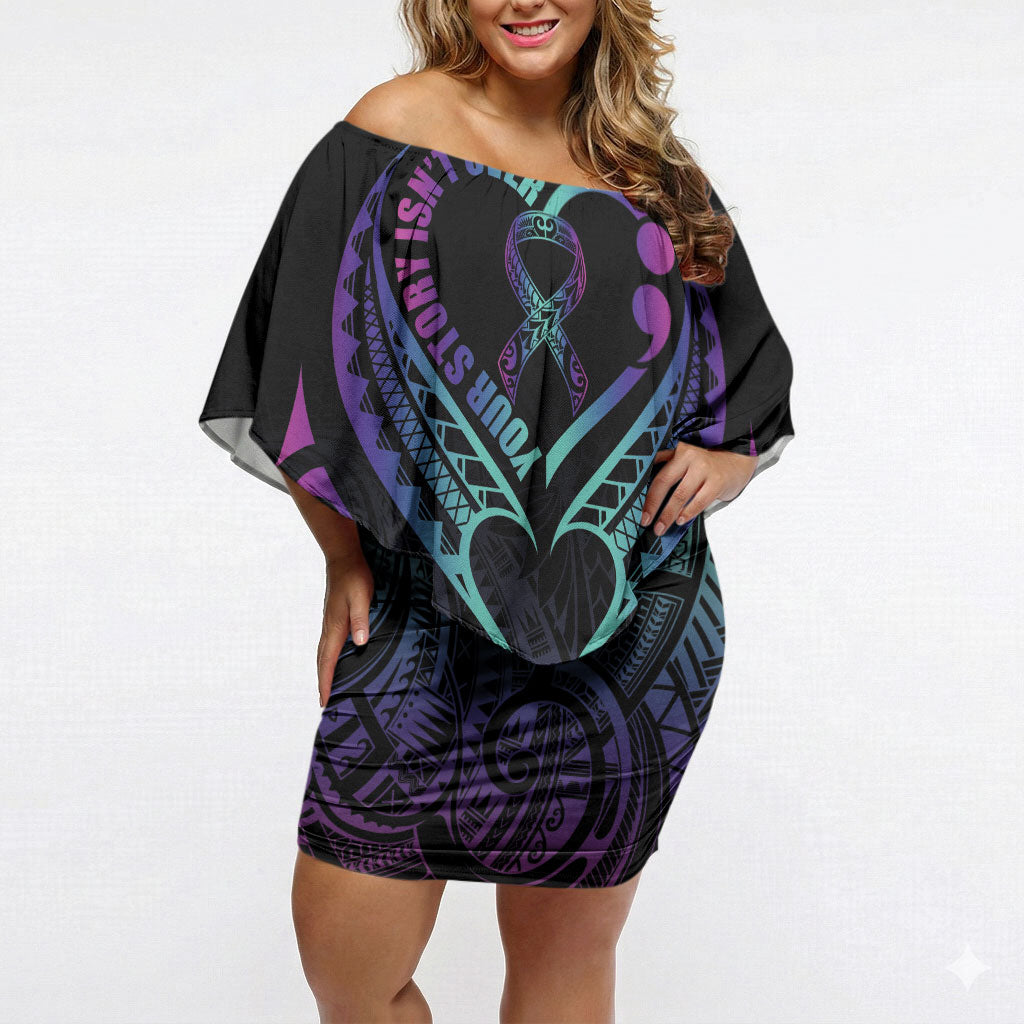 Personalised Your Story Isn't Over Off Shoulder Short Dress Suicide Prevention Support Semicolon Polynesian Heart