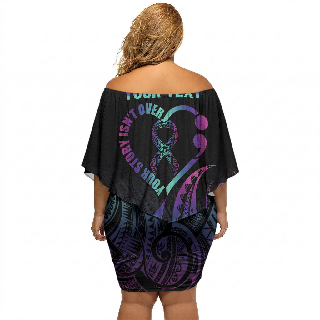 Personalised Your Story Isn't Over Off Shoulder Short Dress Suicide Prevention Support Semicolon Polynesian Heart