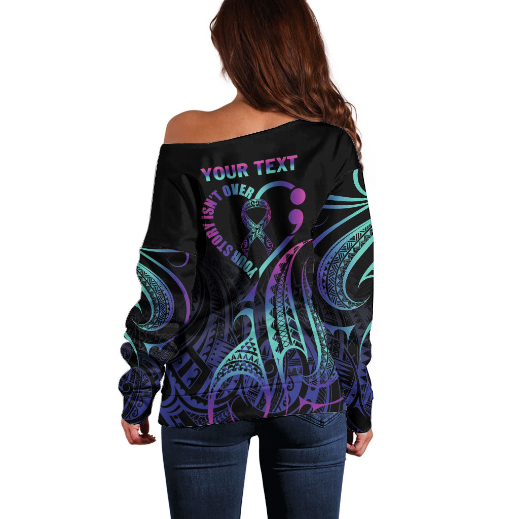 Personalised Your Story Isn't Over Off Shoulder Sweater Suicide Prevention Support Semicolon Polynesian Heart