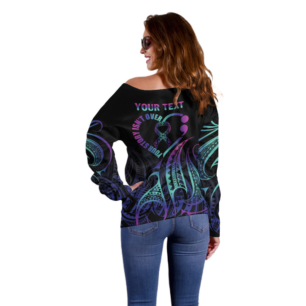 Personalised Your Story Isn't Over Off Shoulder Sweater Suicide Prevention Support Semicolon Polynesian Heart