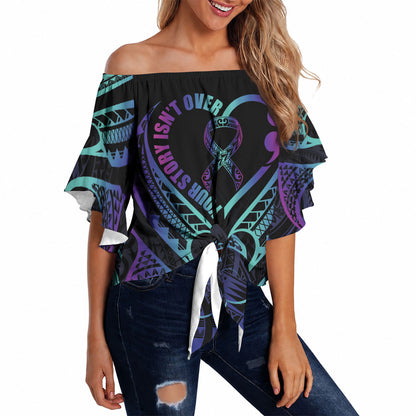 Personalised Your Story Isn't Over Off Shoulder Wrap Waist Top Suicide Prevention Support Semicolon Polynesian Heart
