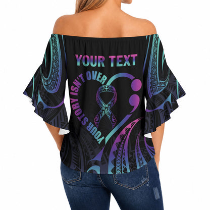 Personalised Your Story Isn't Over Off Shoulder Wrap Waist Top Suicide Prevention Support Semicolon Polynesian Heart