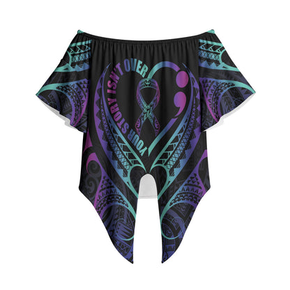 Personalised Your Story Isn't Over Off Shoulder Wrap Waist Top Suicide Prevention Support Semicolon Polynesian Heart