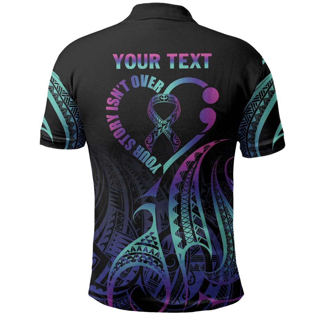 Personalised Your Story Isn't Over Polo Shirt Suicide Prevention Support Semicolon Polynesian Heart
