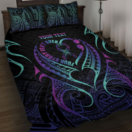 Personalised Your Story Isn't Over Quilt Bed Set Suicide Prevention Support Semicolon Polynesian Heart