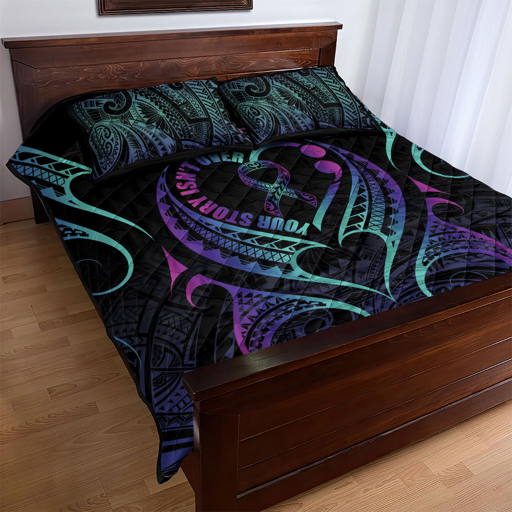 Personalised Your Story Isn't Over Quilt Bed Set Suicide Prevention Support Semicolon Polynesian Heart