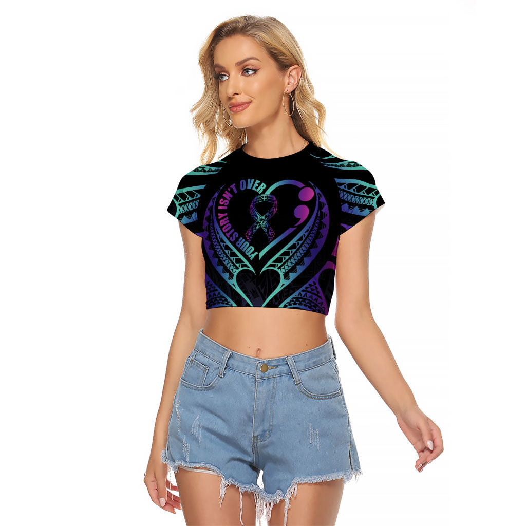 Personalised Your Story Isn't Over Raglan Cropped T Shirt Suicide Prevention Support Semicolon Polynesian Heart