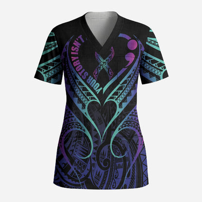Personalised Your Story Isn't Over Scrub Top Suicide Prevention Support Semicolon Polynesian Heart