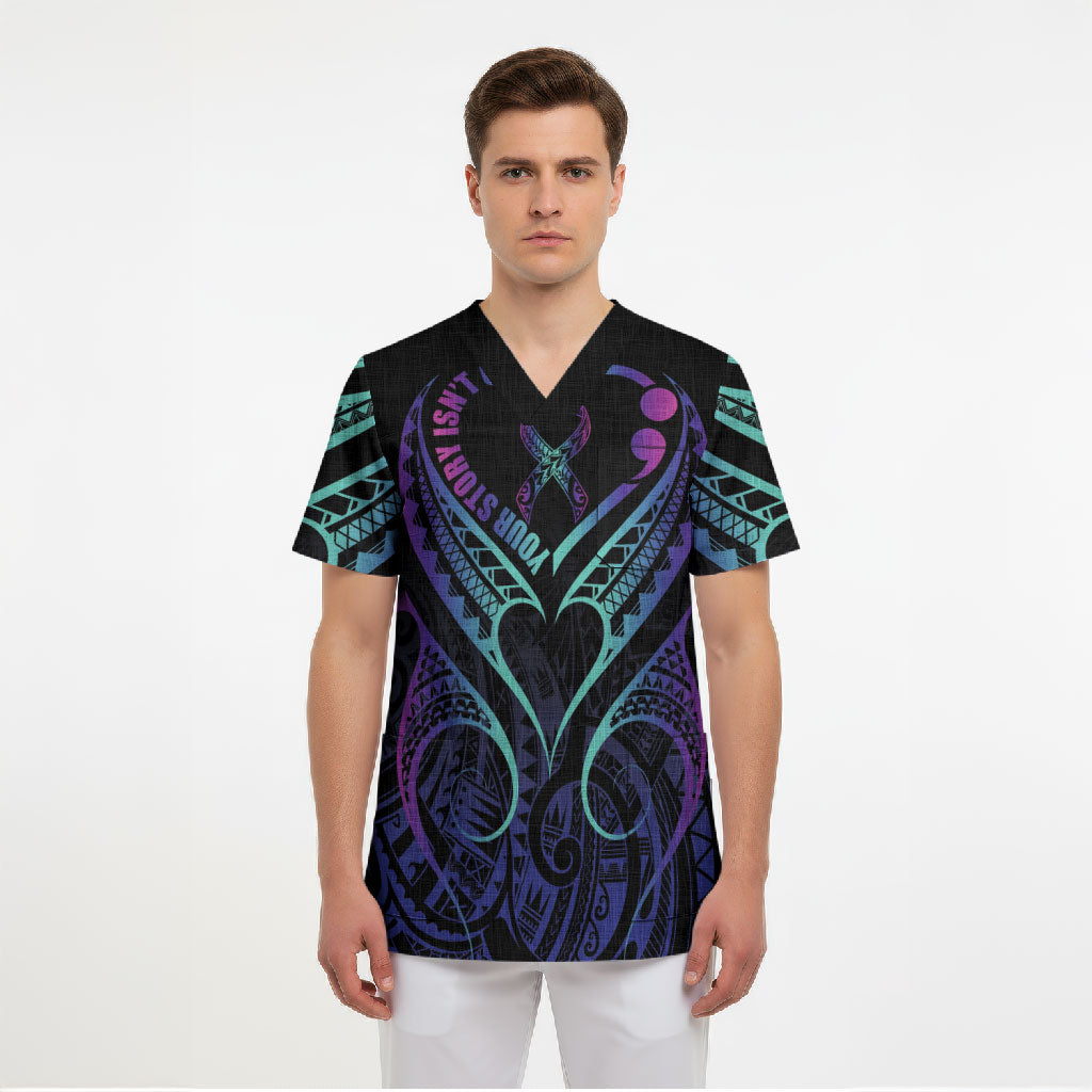 Personalised Your Story Isn't Over Scrub Top Suicide Prevention Support Semicolon Polynesian Heart