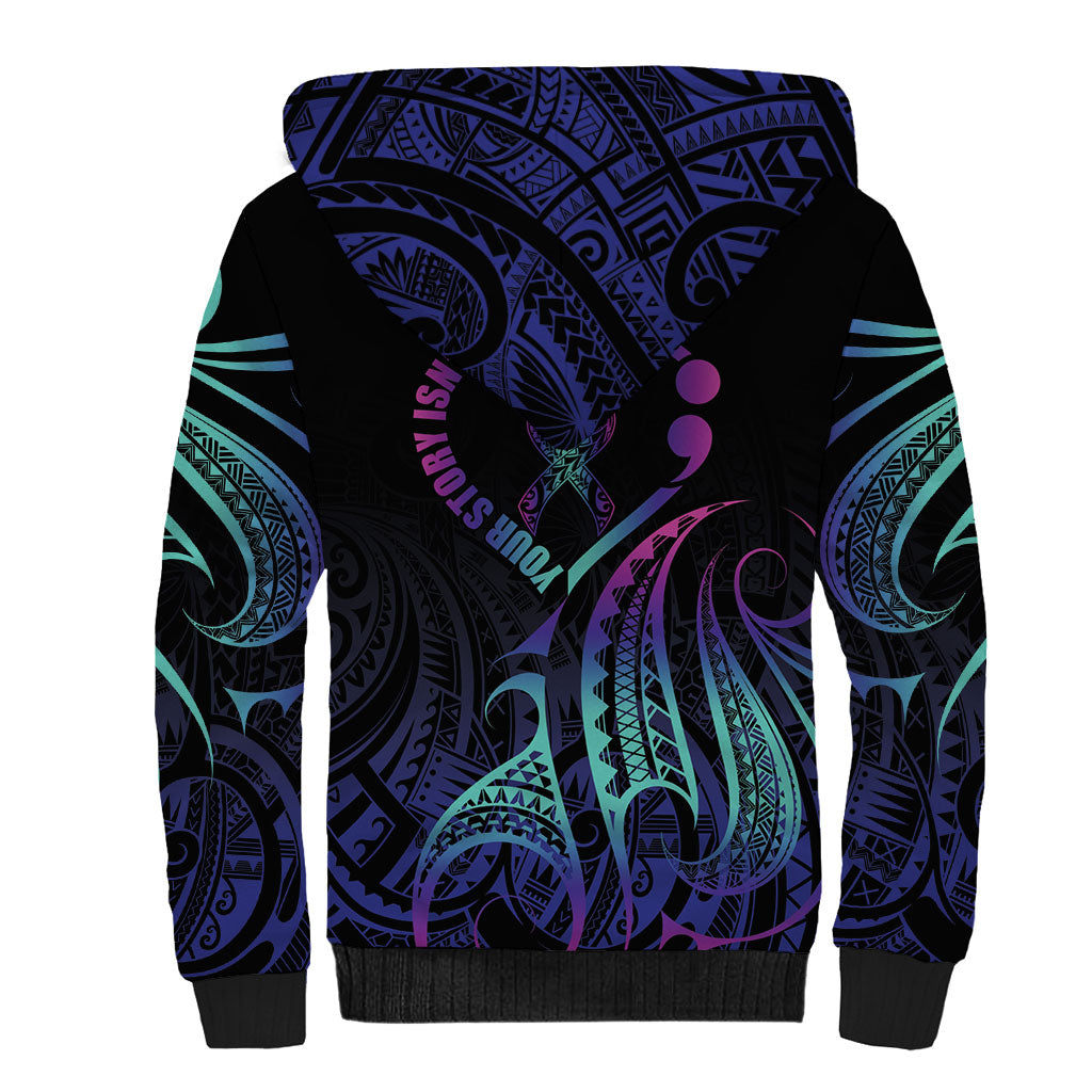 Personalised Your Story Isn't Over Sherpa Hoodie Suicide Prevention Support Semicolon Polynesian Heart