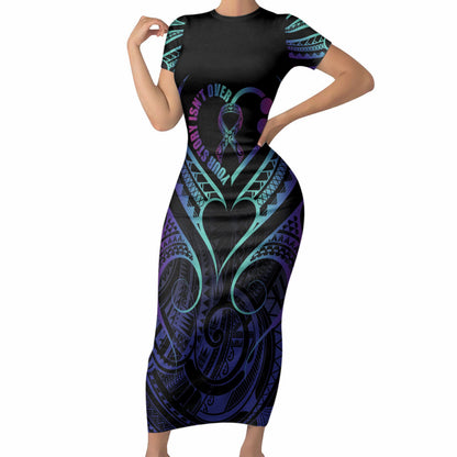 Personalised Your Story Isn't Over Short Sleeve Bodycon Dress Suicide Prevention Support Semicolon Polynesian Heart