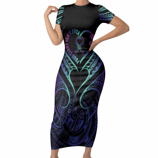Personalised Your Story Isn't Over Short Sleeve Bodycon Dress Suicide Prevention Support Semicolon Polynesian Heart