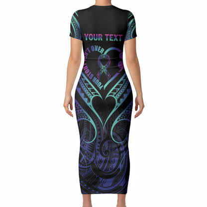 Personalised Your Story Isn't Over Short Sleeve Bodycon Dress Suicide Prevention Support Semicolon Polynesian Heart