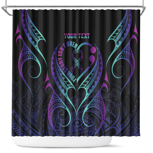 Personalised Your Story Isn't Over Shower Curtain Suicide Prevention Support Semicolon Polynesian Heart