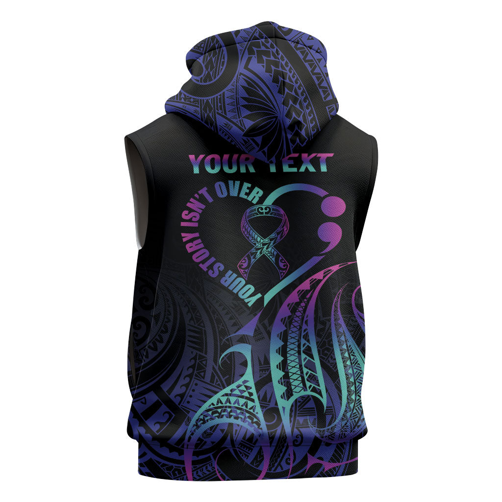 Personalised Your Story Isn't Over Sleeveless Hoodie Suicide Prevention Support Semicolon Polynesian Heart