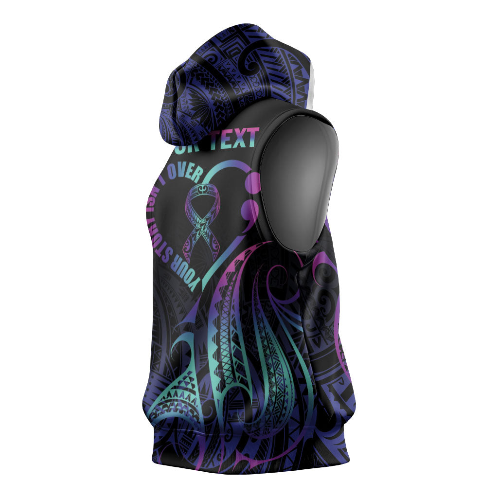 Personalised Your Story Isn't Over Sleeveless Hoodie Suicide Prevention Support Semicolon Polynesian Heart