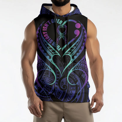 Personalised Your Story Isn't Over Sleeveless Hoodie Suicide Prevention Support Semicolon Polynesian Heart