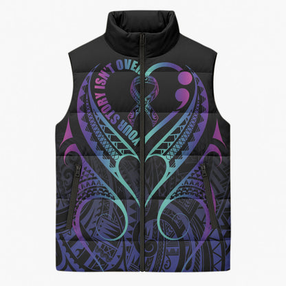 Personalised Your Story Isn't Over Sleeveless Puffer Jacket Suicide Prevention Support Semicolon Polynesian Heart