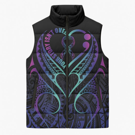 Personalised Your Story Isn't Over Sleeveless Puffer Jacket Suicide Prevention Support Semicolon Polynesian Heart