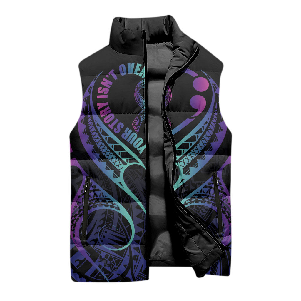 Personalised Your Story Isn't Over Sleeveless Puffer Jacket Suicide Prevention Support Semicolon Polynesian Heart