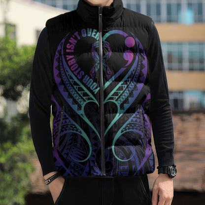 Personalised Your Story Isn't Over Sleeveless Puffer Jacket Suicide Prevention Support Semicolon Polynesian Heart