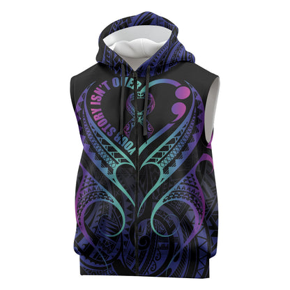 Personalised Your Story Isn't Over Sleeveless Zip Hoodie Suicide Prevention Support Semicolon Polynesian Heart
