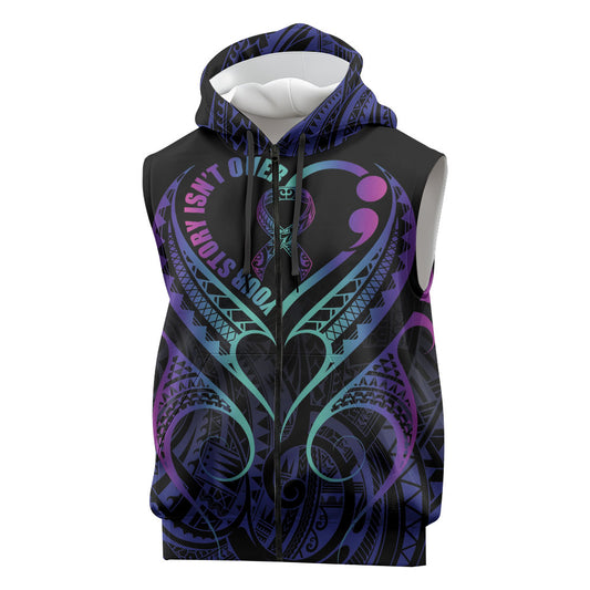 Personalised Your Story Isn't Over Sleeveless Zip Hoodie Suicide Prevention Support Semicolon Polynesian Heart