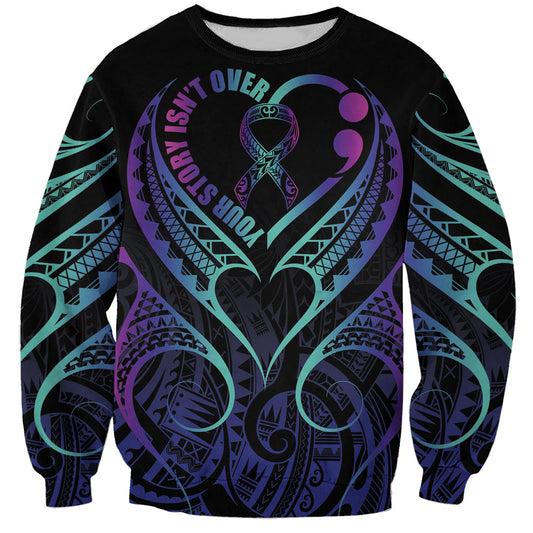 Personalised Your Story Isn't Over Sweatshirt Suicide Prevention Support Semicolon Polynesian Heart