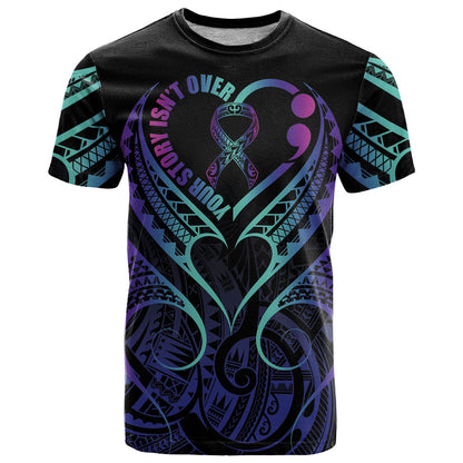 Personalised Your Story Isn't Over T Shirt Suicide Prevention Support Semicolon Polynesian Heart