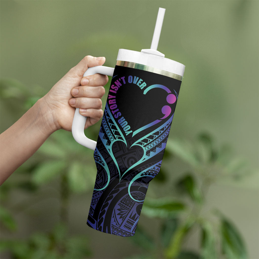 Personalised Your Story Isn't Over Tumbler With Handle Suicide Prevention Support Semicolon Polynesian Heart