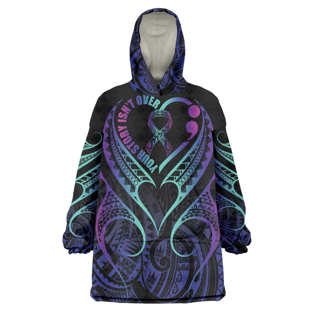 Personalised Your Story Isn't Over Wearable Blanket Hoodie Suicide Prevention Support Semicolon Polynesian Heart