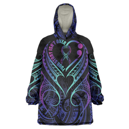 Personalised Your Story Isn't Over Wearable Blanket Hoodie Suicide Prevention Support Semicolon Polynesian Heart