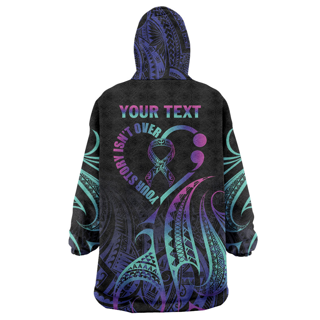 Personalised Your Story Isn't Over Wearable Blanket Hoodie Suicide Prevention Support Semicolon Polynesian Heart