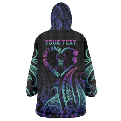 Personalised Your Story Isn't Over Wearable Blanket Hoodie Suicide Prevention Support Semicolon Polynesian Heart