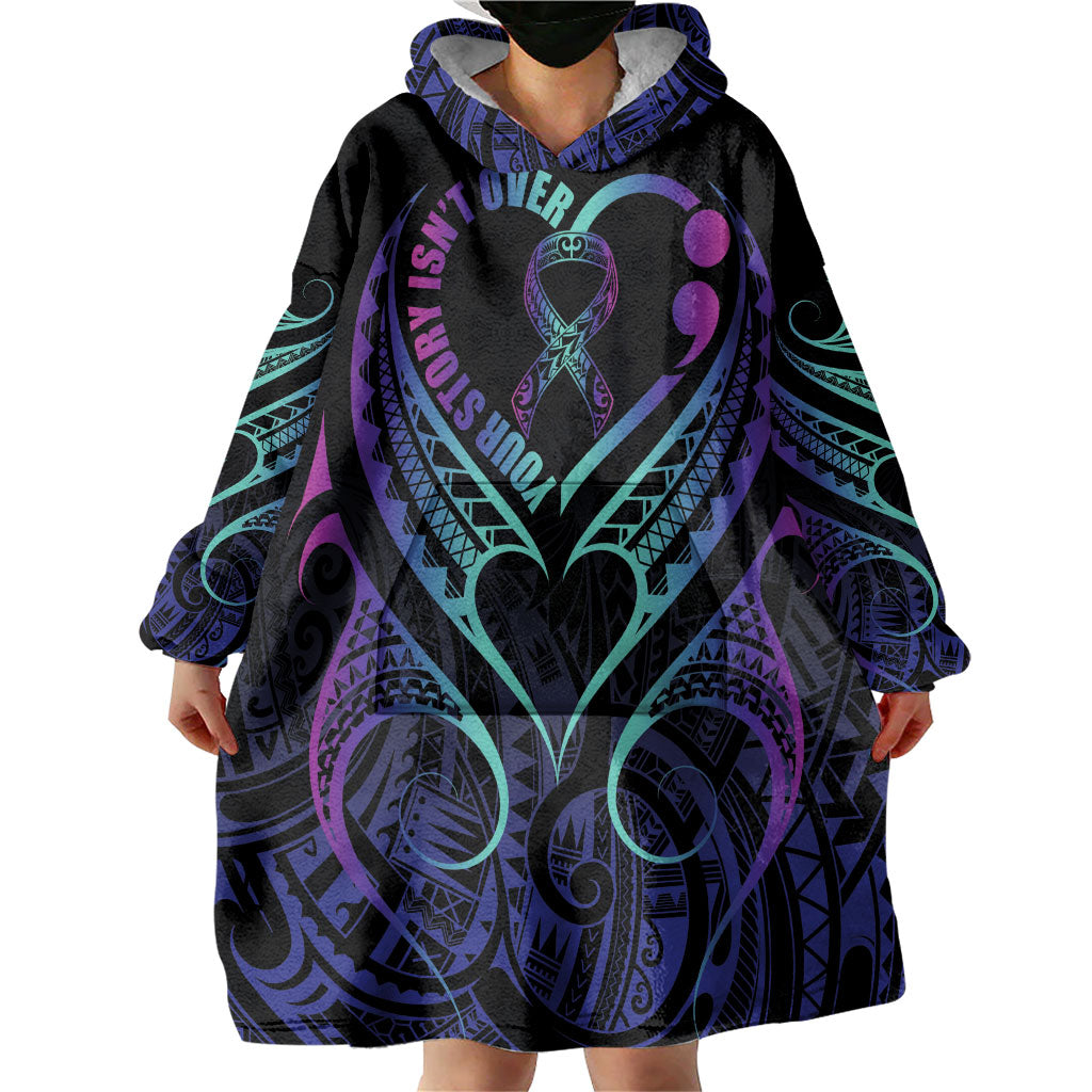 Personalised Your Story Isn't Over Wearable Blanket Hoodie Suicide Prevention Support Semicolon Polynesian Heart