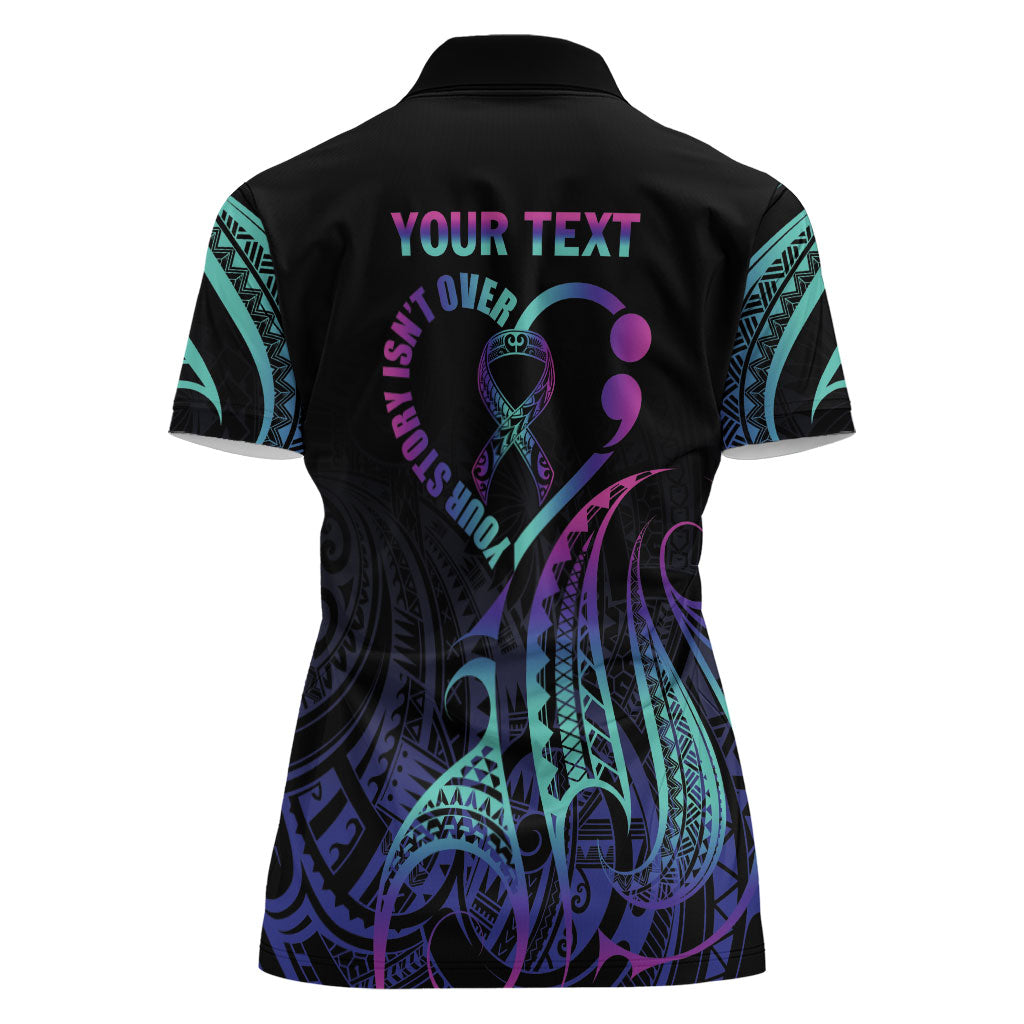 Personalised Your Story Isn't Over Women Polo Shirt Suicide Prevention Support Semicolon Polynesian Heart