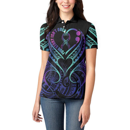 Personalised Your Story Isn't Over Women Polo Shirt Suicide Prevention Support Semicolon Polynesian Heart